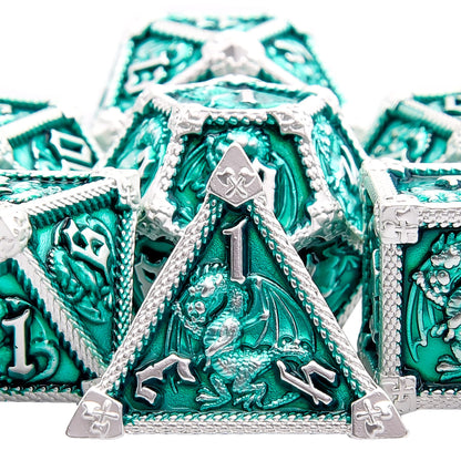 AUSTOR 7-Die Metal DND Dice Set Dungeons and Dragons Polyhedral Roll Playing Dice with Box D20 D12 D10 D% D8 D6 D4 for Pathfinder MTG RPG Board Games