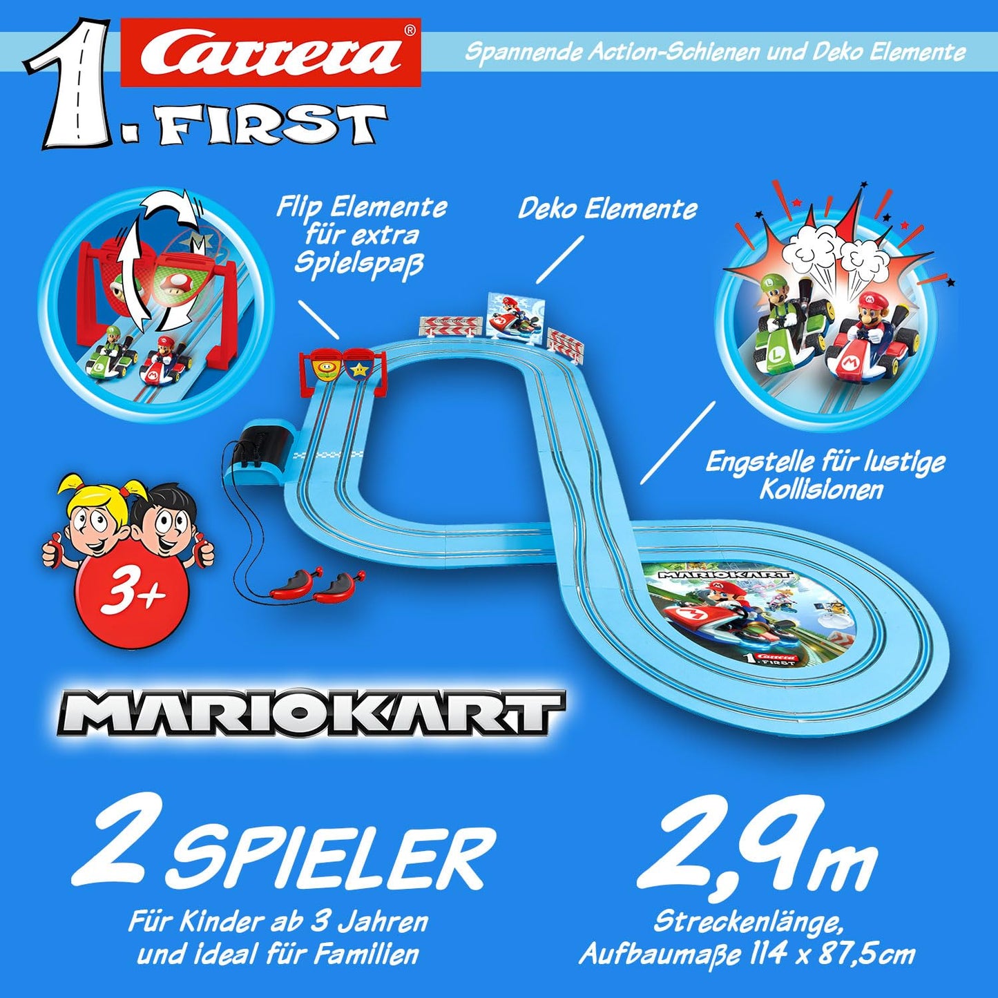 Carrera 20063028 Mario Kart - FIRST Slot Racing Track, For Children From 3 Years And Adults, 2.9 Metres, With Mario Kart - Mario & Mario Kart - Luigi - Multicolor