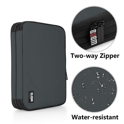 BUBM Double Layer Electronic Accessories Organizer, Travel Gear Bag for Cables, USB Flash Drive, Plug and More, Perfect Size Fits for iPad mini (Medium, Gray)