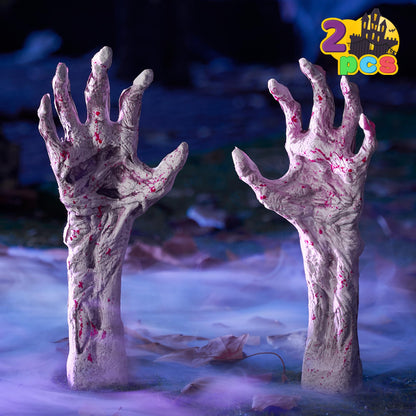 JOYIN Bloodstain Zombie Arm Stake Groundbreaker Halloween Outdoor Decoration Realistic Looking Fake Arm Hands Yard Stakes for Halloween Haunted House Yard Decoration