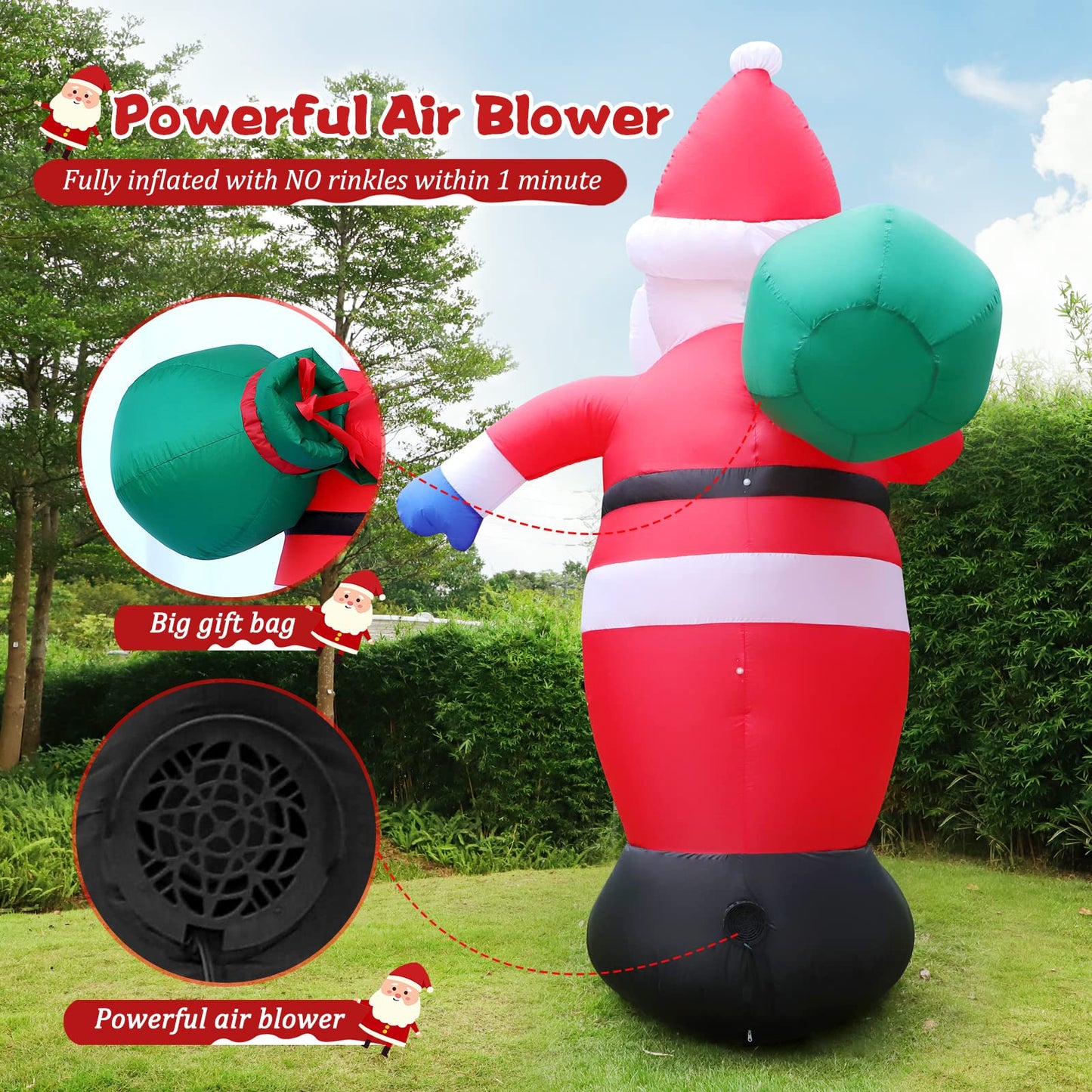 8 FT Christmas Inflatables Santa Claus Outdoor Decorations, Blow Up Santa Claus with Gifts Bag, Big Santa Carrying Presents Sack, Built-in LED Light, Xmas Outside Decor for Front Back Yard Garden Lawn