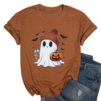 Halloween Shirts for Women Cute Ghost Shirt Fall Pumpkin Tshirt Coffee Lover Graphic Tees Casual Short Sleeve Tops