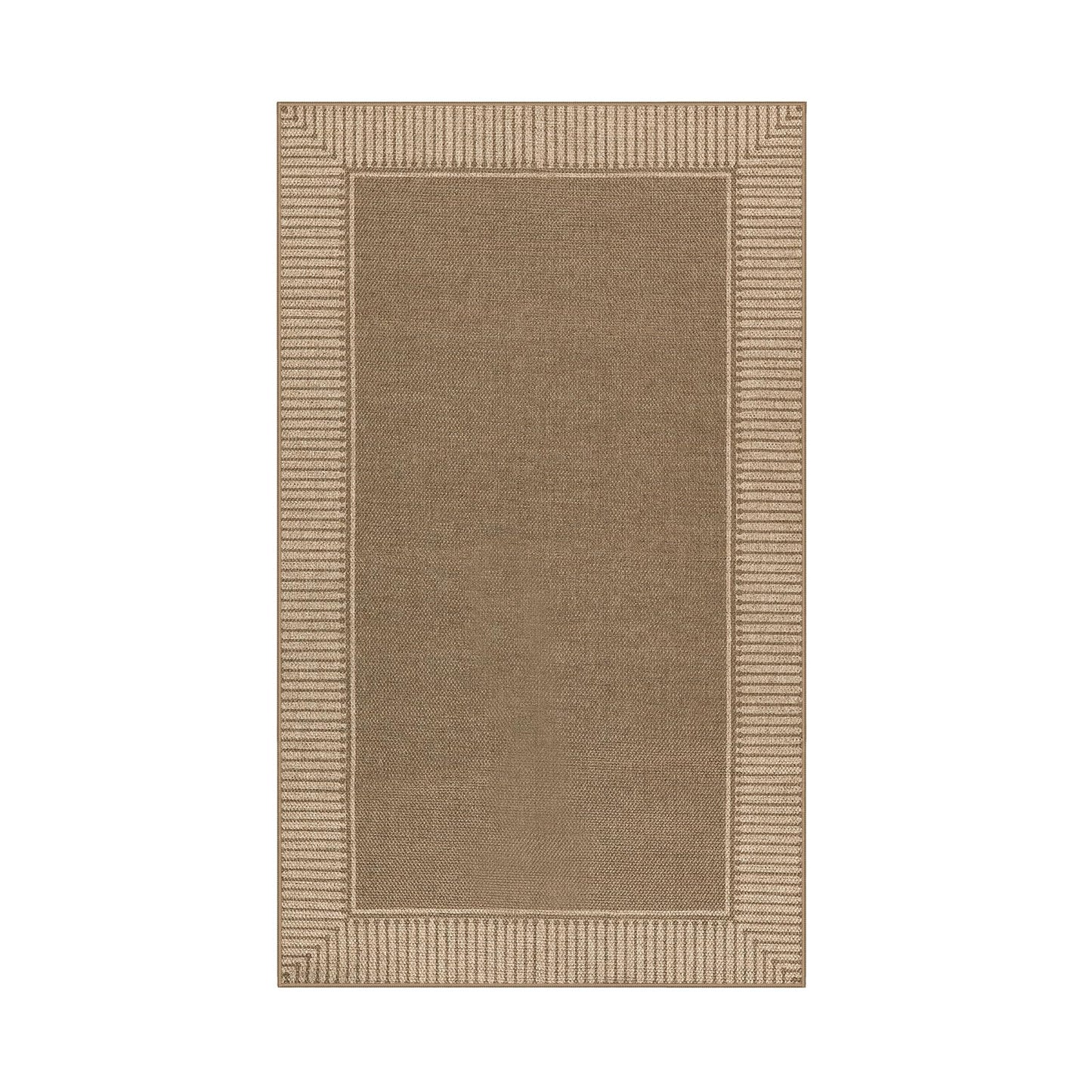 Moynesa Brown Striped Border Easy Jute Indoor Outdoor Entryway Rug 3x5, Washable Patio Rug Non Slip with Rubber Backing, Farmhouse Modern Carpet for Balcony Backyard Bedroom Living Room Dining Room