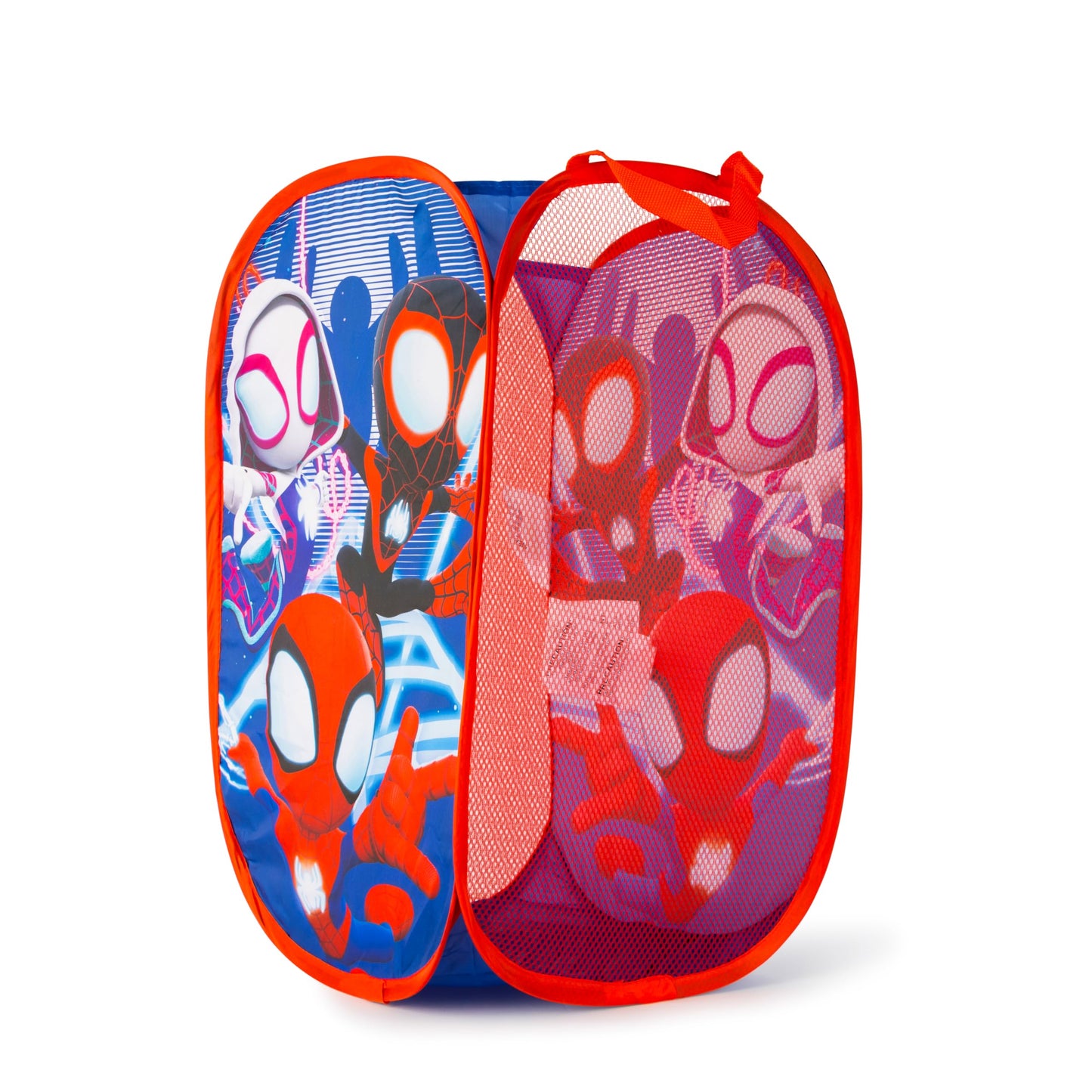 Jay Franco Marvel Spidey & His Amazing Friends Pop Up Hamper - Ghost Spider and Miles Morales Mesh Laundry Basket/Bag with Durable Handles - Storage for Clothes and Toys