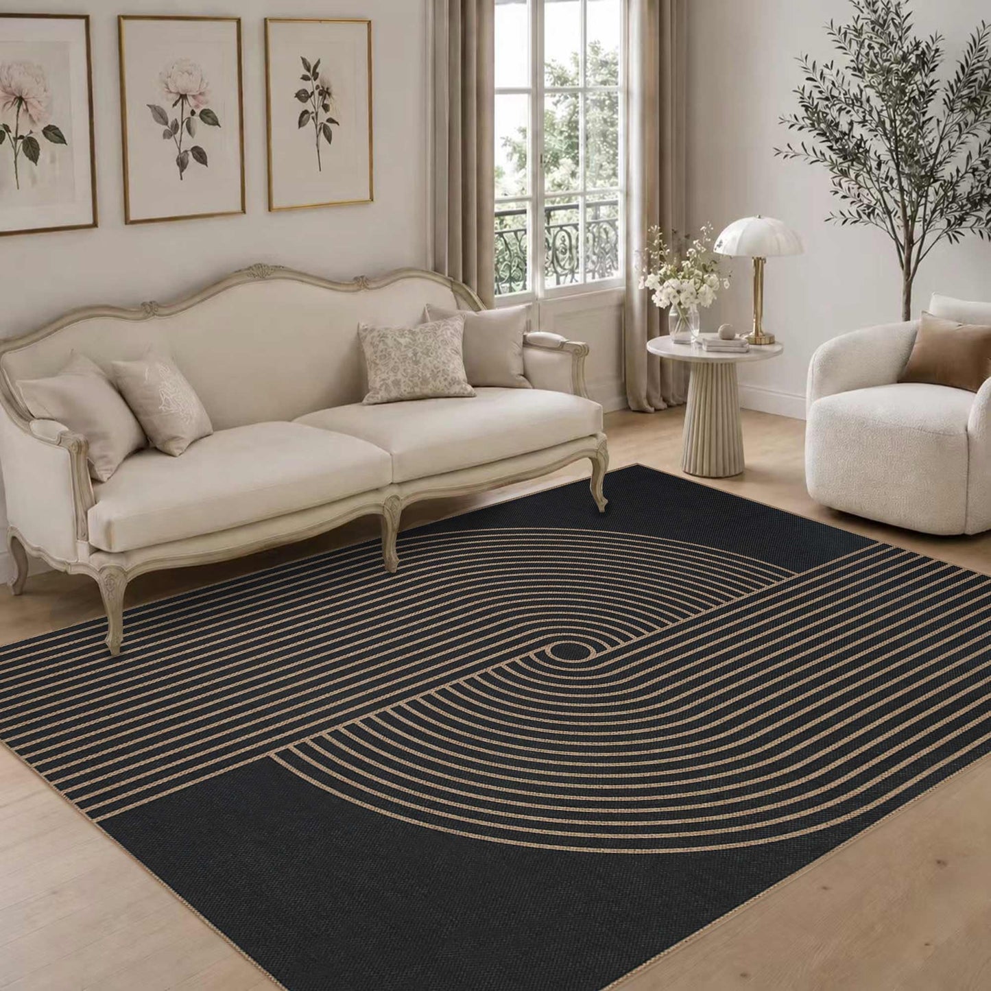 Latte&Fog Easy Jute 4x6 Outdoor Rug, Washable Linen Textured Durable Patio Rug, Non Slip Natural Indoor Carpet for Patio, Balcony, Porch, Courtyard, Deck, Bedroom, Backyard - Black/Brown 4'x6'