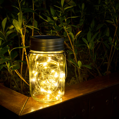 GIGALUMI Hanging Mason Jar Solar Lights, 6 Pack 30 Led Hanging Solar Lanterns Outdoor Waterproof, Hangers and Jars Included, Outdoor Decor for Balcony, Garden, Patio, Yard, Wedding