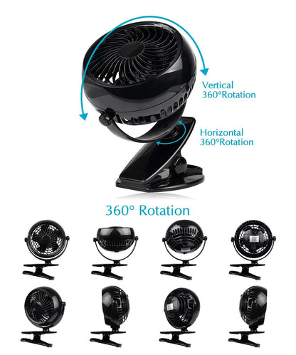 Gazeled Battery Operated Fans, Stroller Fan Battery Operated, Portable Battery Powered Fan with Clip, 5 Inch Cordless Fan for Camping, Mini Quiet Personal Fan for Bed, Car, 8 Free AA Batteries