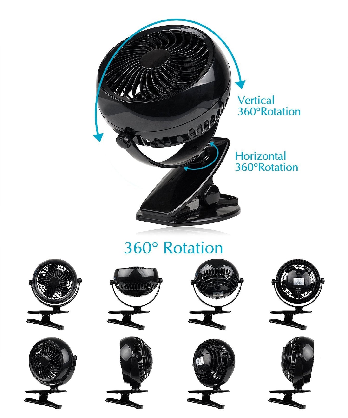 Gazeled Battery Operated Fans, Stroller Fan Battery Operated, Portable Battery Powered Fan with Clip, 5 Inch Cordless Fan for Camping, Mini Quiet Personal Fan for Bed, Car, 8 Free AA Batteries