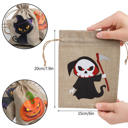 DERAYEE Halloween Burlap Treat Bags with Drawstrings, 6"x 8" Gift Candy Bags Goodie Bag for trick or treat Kids Halloween Party Favor 18Pcs