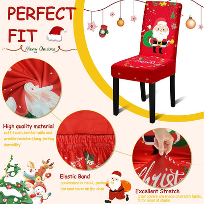 Fafua Christmas Chair Covers, Stretch Dining Room Chair Covers Set of 6, Christmas Decoration/Home Decor Chair Protector Slipcovers