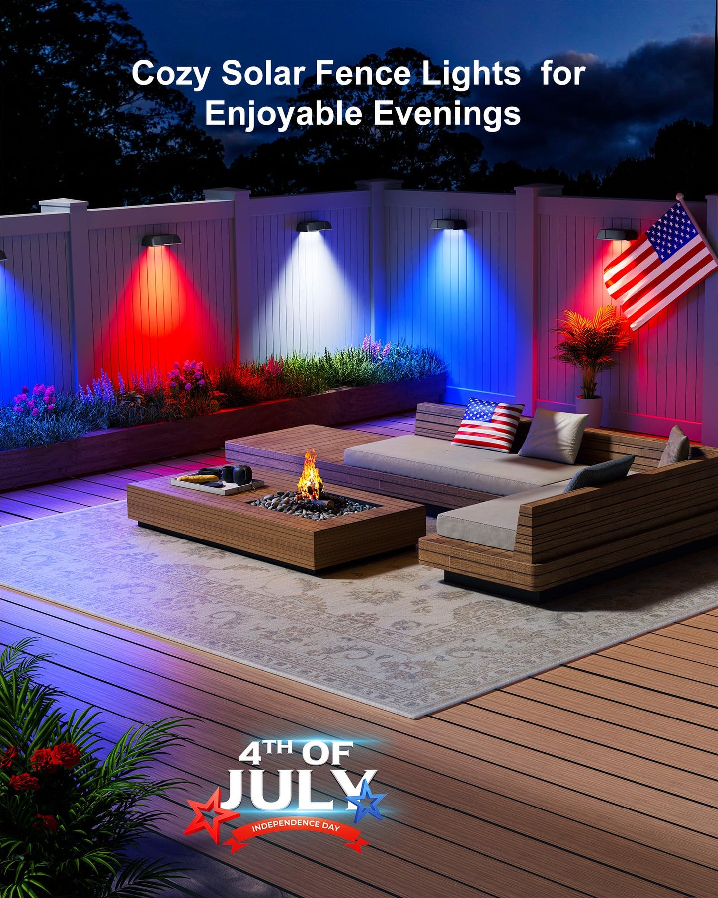 Brightown Solar Fence Lights Outdoor - 6 Pack Solar Deck Light with Warm White, Cool White, 7 RGB Color, Fade/Jump Modes, Solar Lights Outdoor Waterproof for Outside Yard Step