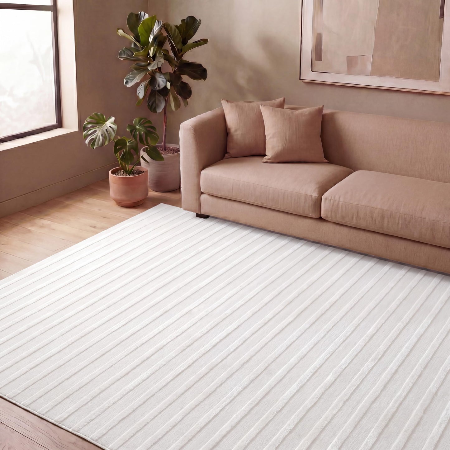 Revival Rugs Staves 7'x9' Area Rugs for Living Room Bedroom Dining Room - Washable, Oeko-TEX Certified, Cream