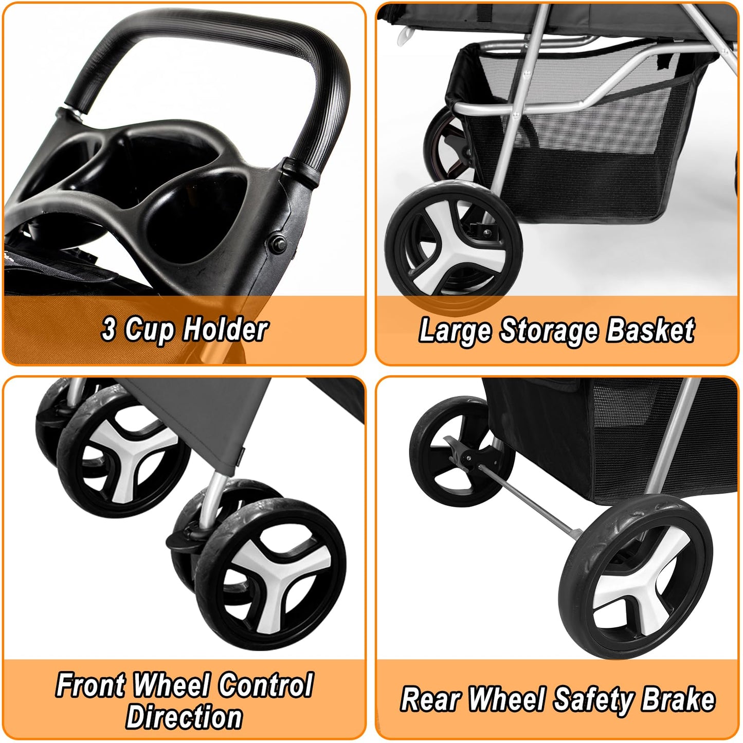 Display4top Pet Travel Stroller Dog Cat Pushchair Pram Jogger Buggy with 4 Wheels (Black)