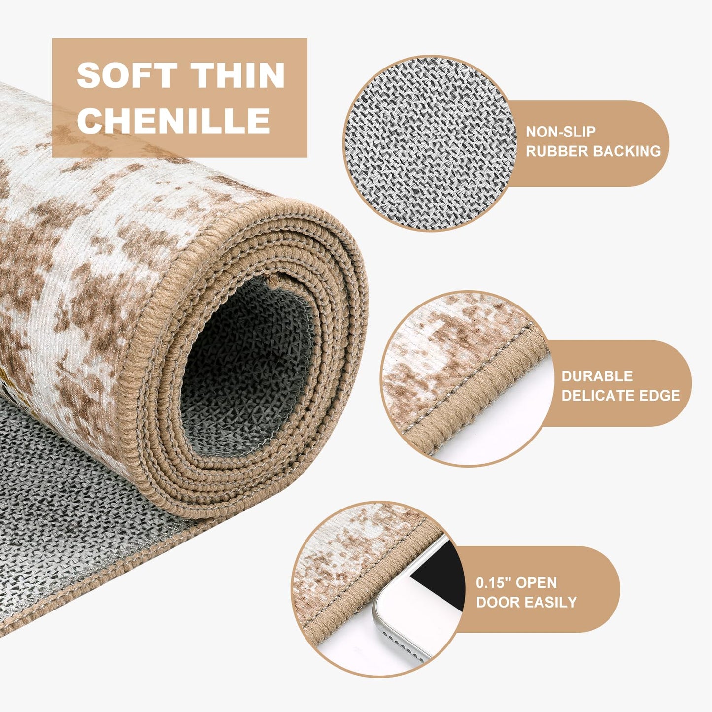 Wonnitar Boho Washable 5x7 Rugs, Moroccan Trellis Living Room Area Rug, Non-Slip Large Rug for Bedroom, Non-Shedding Western Ultra-Thin Floor Carpet for Kitchen Closet Dorm (Khaki/Multi,5'x7')
