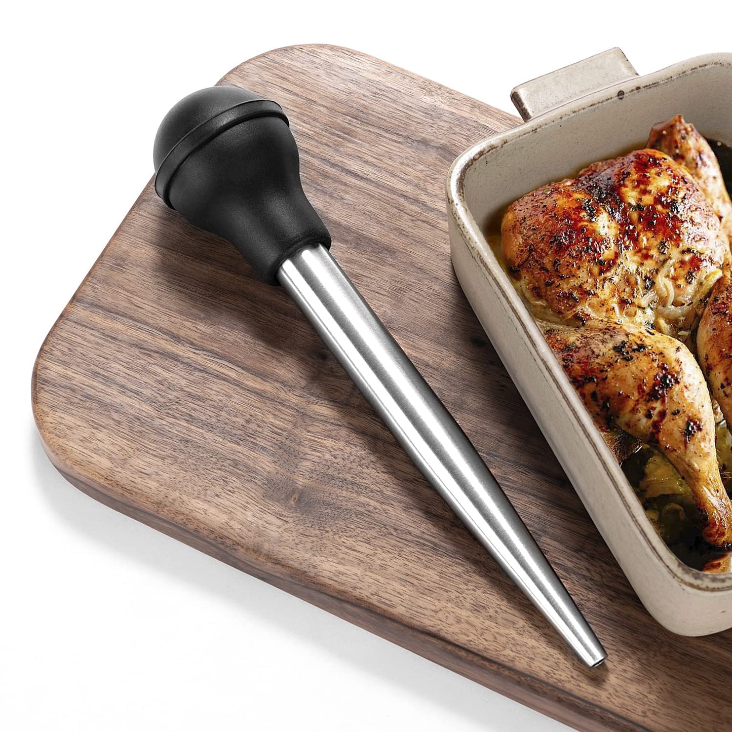 JY COOKMENT Stainless Steel Turkey Baster Baster Syringe for Cooking Meat Injector Set with 2 Marinade Needles 1 Cleaning Brush for Home Baking Kitchen Tool