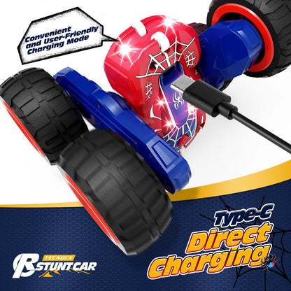 Tecnock Spider Remote Control Car, 2.4GHz RC Cars with USB-C Easy Charging, 4WD Double Sided 360° Rotates & Flips RC Stunt Car, Toys Gift for Boys and Girls Ages 6-8, 8-12