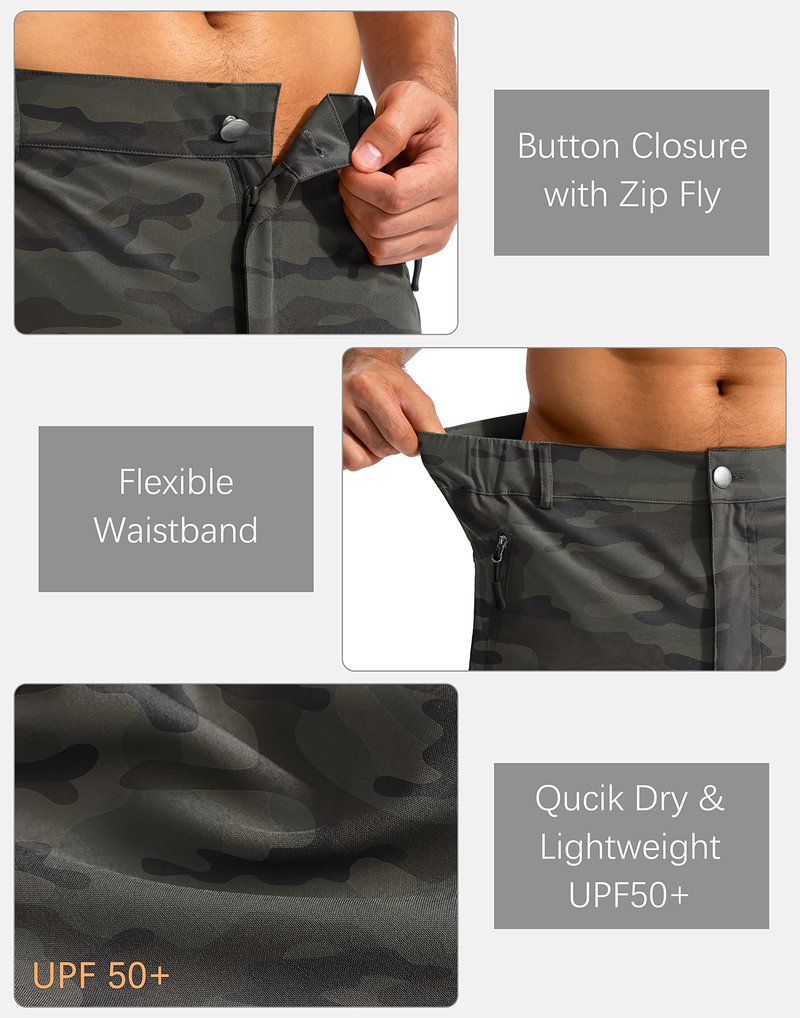 Pudolla Men's Hiking Cargo Shorts 9" Lightweight Outdoor Work Shorts for Men Travel Golf Camping Casual with 5 Zipper Pockets(Green Camo XX-Large)