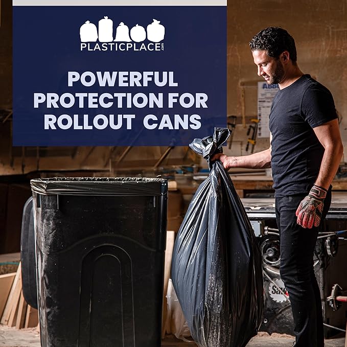 Plasticplace 95-96 Gallon Heavy Duty Black Trash Bags