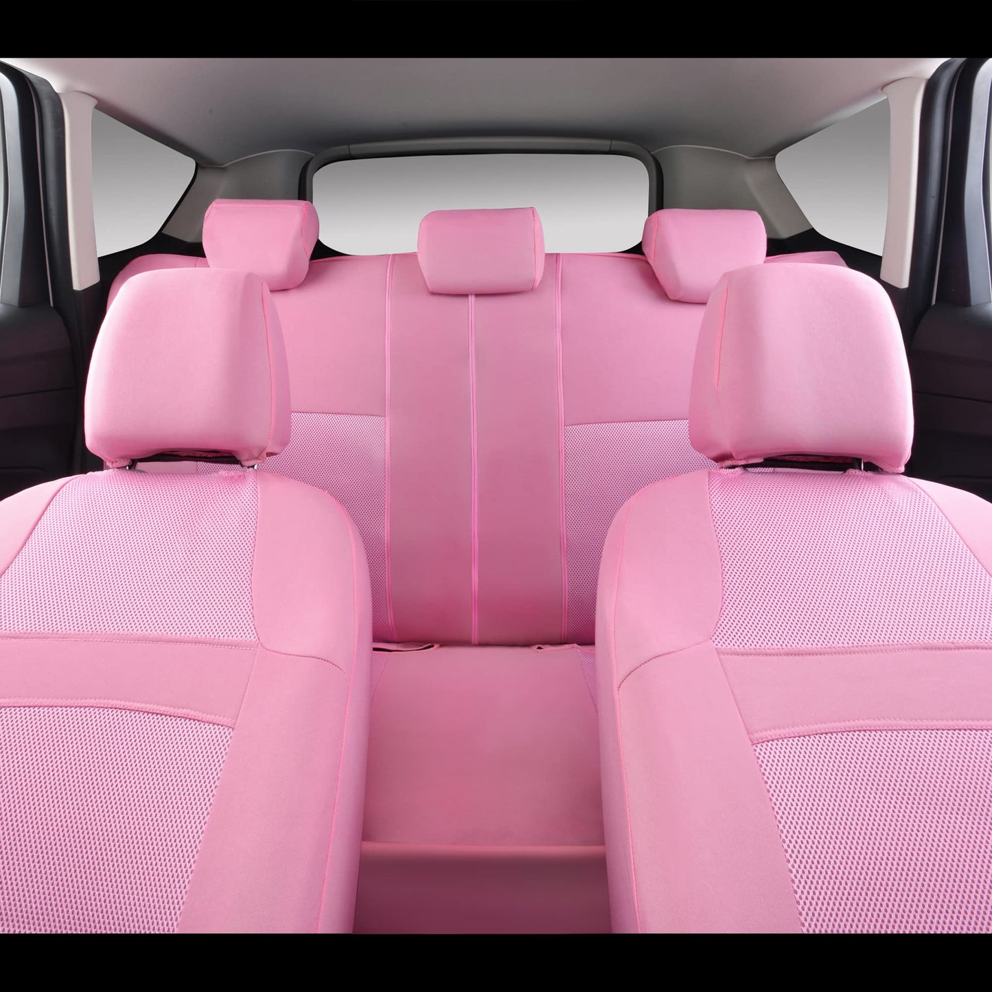 CAR PASS Pink Car Seat Cover Full Sets, Air Breath in Summer Mesh Seat Cover 5mm Sponge Airbag Composite, Cute for Women Girly, Universal Fit SUV, Vans, sedans,Trucks, Automotive Interior All Pink