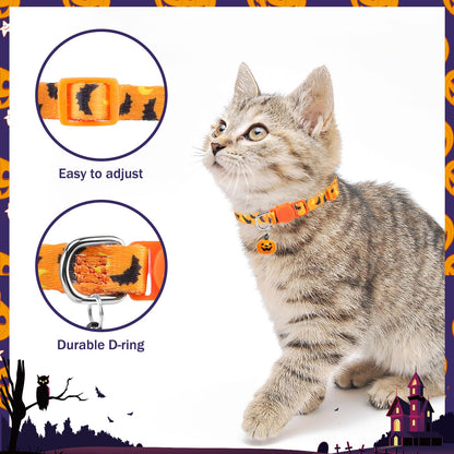 PUPTECK Halloween Bow Tie Cat Collar with Bell - Breakaway Safety 3-Pack, Adjustable Bowtie Kitten Collars for Boy & Girl Cats, Puppies, Bunnies and Small Pets, Cute Costume Accessory