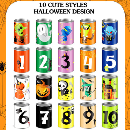 14 Pcs Halloween Party Games for Kids Adults Halloween Carnival Bean Bag Toss Games Metal Cans with 3 Bean Bags in Gift Box Boo Basket Stuffers Gifts for Holiday Trick or Treat Party Supplies
