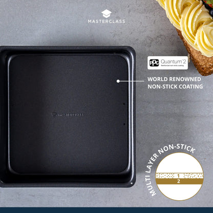 MasterClass Baking Tray, Cake Tin Loose Bottom Pan with PTFE, PFOA and BPA Free Non Stick, Deep Cake Tin, Carbon Steel, Square, 2cm (8")