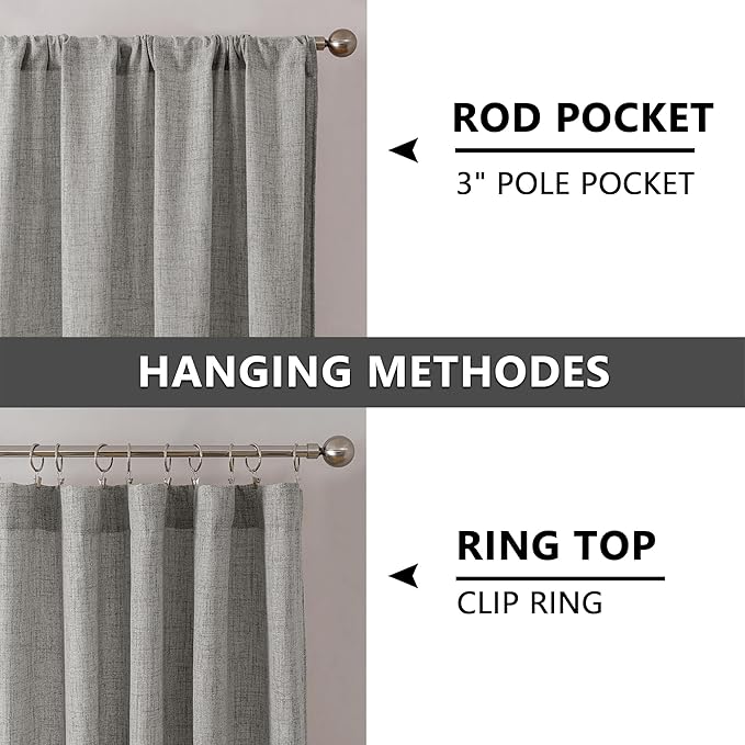 Tollpiz Linen Curtain Living Room Rod Pocket Semi Sheer Curtains Burlap Light Filtering Thick Linen Drape for Bedroom, 54 x 72 inches Long, Silver Grey, Set of 2 Panels
