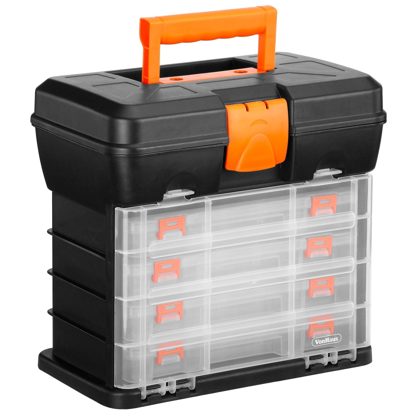 VonHaus Utility Tool Box Storage Organiser Case with 4 Drawers & Adjustable Dividers - Plastic Multi Tool Box Organiser with 4 Compartment Drawers - Ideal for DIY Tools and Accessories Storage