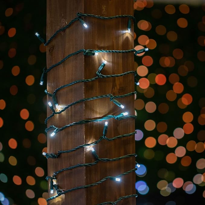 Novelty Lights 50ft 100 LED Pure White Christmas Lights Outdoor/Indoor, 6" Spacing, Green Wire String Lights for Festive Xmas Lighting, IP55, UL Listed, Dimmable, Connectable