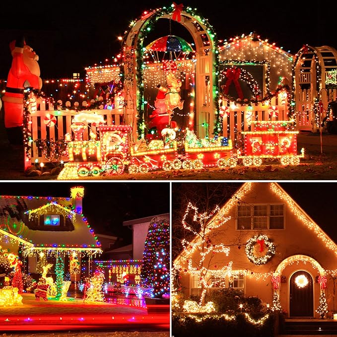 XTF2015 170ft 500 LED Christmas Lights Outdoor, 3 in 1 Color Changing Christms Tree Lights with 11 Modes and Remote for Outdoor Indoor Decor (Warm White & Multicolor & Combination) (170FT)