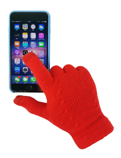BRUCERIVER Women's Knit Scarf & Glove Set Cashmere Feel and Cable Design (Red Touchscreen)