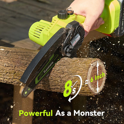 Supstable Mini Chainsaw 6 Inch, Electric Chainsaw Cordless, Battery Powered Chain Saw with Oiler, 2pcs 2000mAh Batteries, Small Handheld Garden Saws for Tree Branch Wood Cutting, Gifts for Men Women