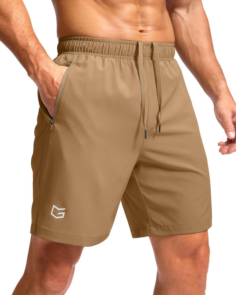 G Gradual Men's Athletic Running Shorts with Zipper Pockets Quick Dry 7"/ 5"/ 9" Workout Gym Shorts for Basketball Hiking(Dark Khaki,7XXXL)