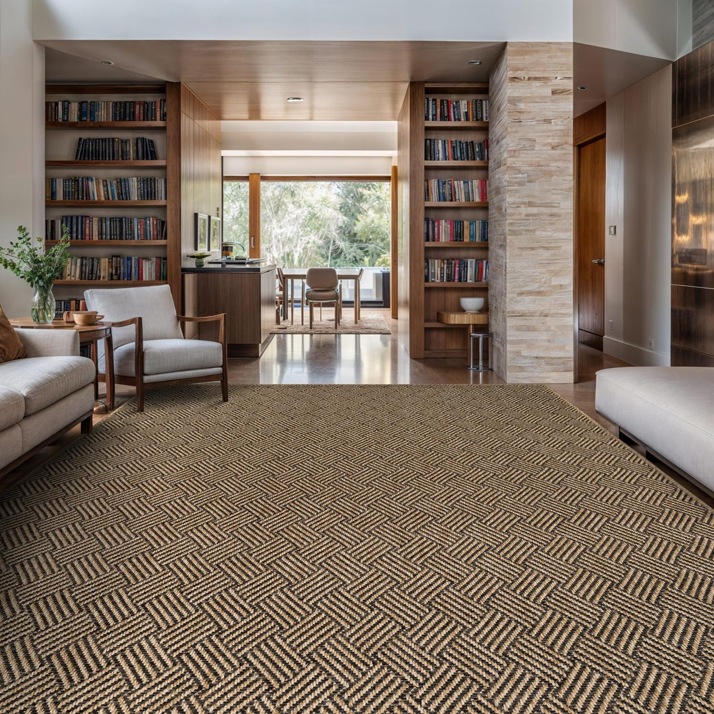 Luul Home Easy Jute Rugs 9x12 Herringbone Natural Color Living Room Indoor Outdoor Area Rug for Patio and Kitchen Rug High Traffic Washable Easy to Clean Solid Boho Woven Design Carpet (9 x 12)