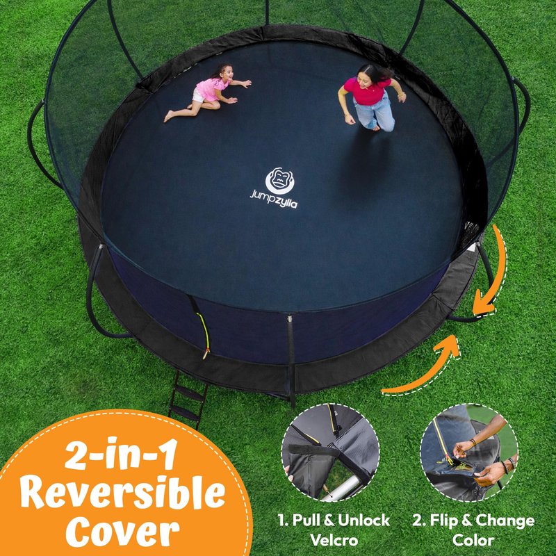 JUMPZYLLA Trampoline Outdoor 8FT 10FT 12FT 14FT 15FT 16FT with Enclosure and Ladder, ASTM Approved Recreational Trampoline for Kids and Adults, Anti-Rust Coated Frame (Yellow, 10FT)