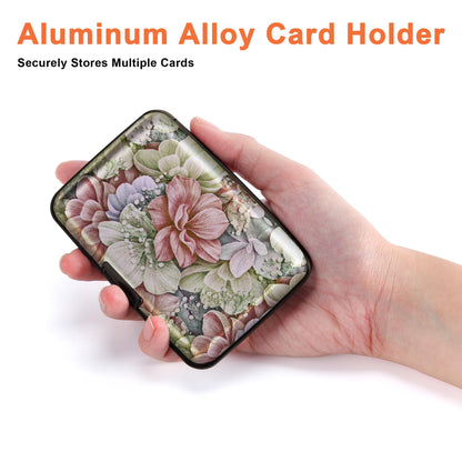 Mayski Credit Card Holder, RFID Blocking, Aluminum Alloy Hard Case, Small Mini Business Metal Wallet for Women Men, Happy Flower