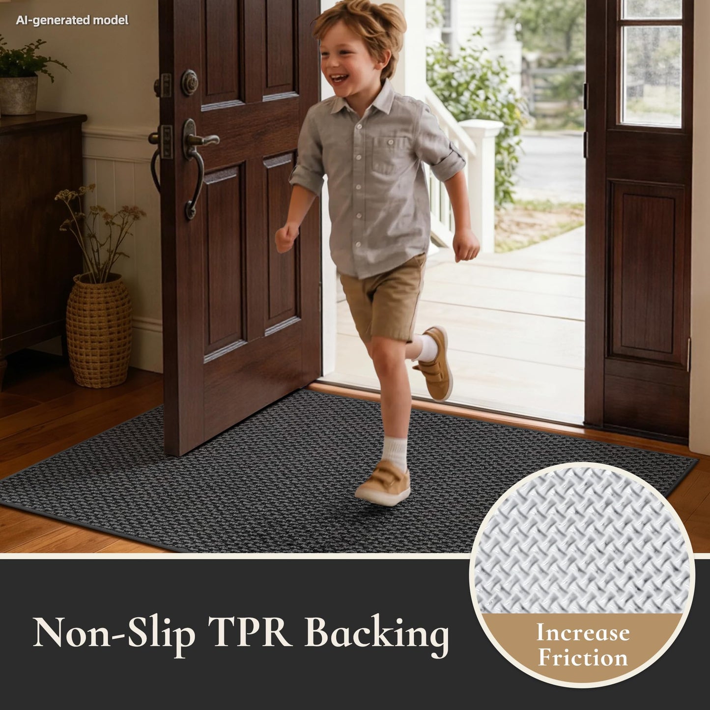 MatMaven Dirt Trapper Door Mat 20"x 32",Non Slip Washable Doormat,Stain Resist and Absorbent Welcome Mat,Dog Door Mats,Low Profile Entrance Floor Mats for Front Back Door,Dark Grey