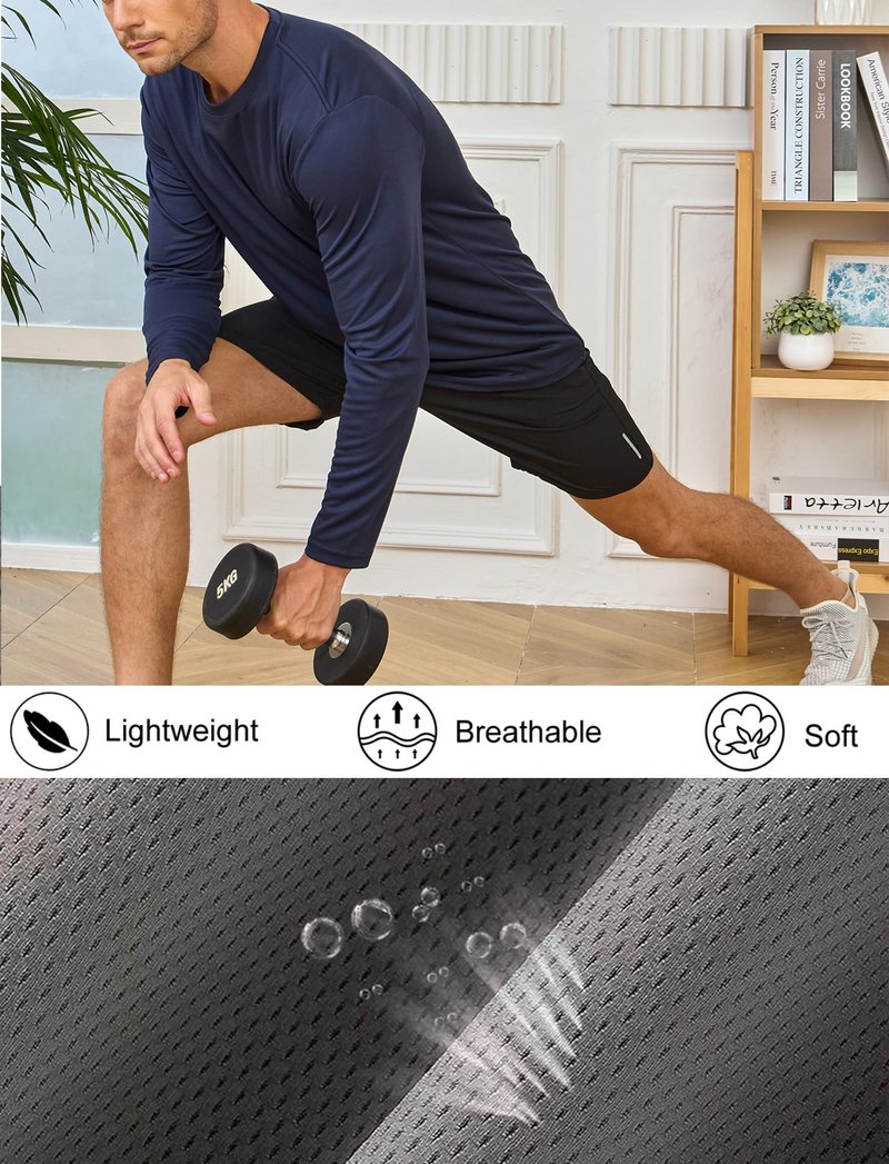 5 Pack Men’s Long Sleeve Shirts UV Sun Protection Quick Dry Crew Neck T Shirts Athletic Running Gym Workout Tee Tops