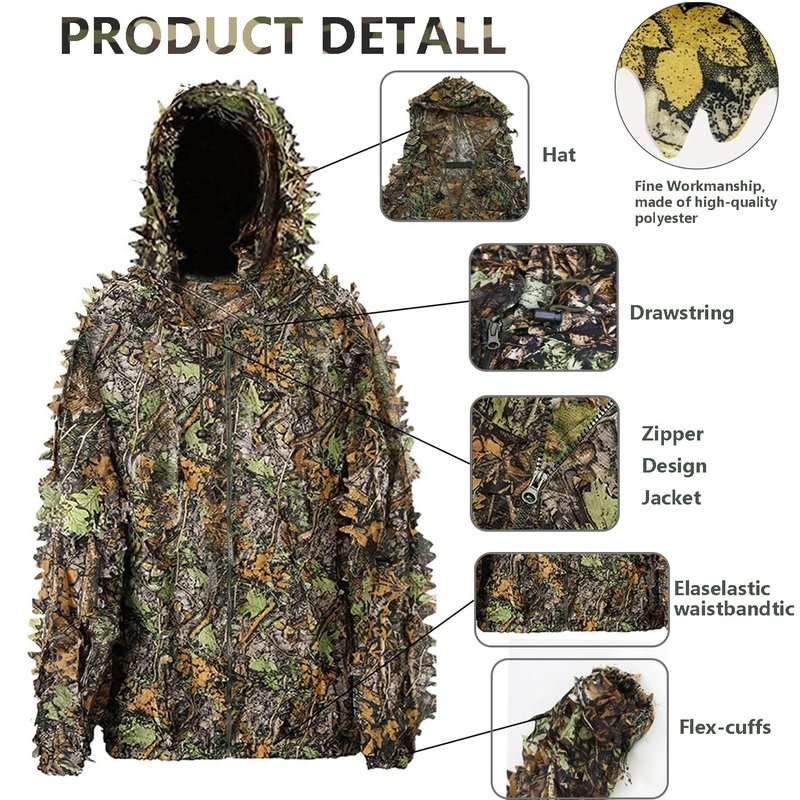 Favuit Ghillie Suit, 3D Leafy Camo Suits Hunting Camouflage Clothing Woodland Ghillie Apparel for Men Turkey Hunting Wildlife