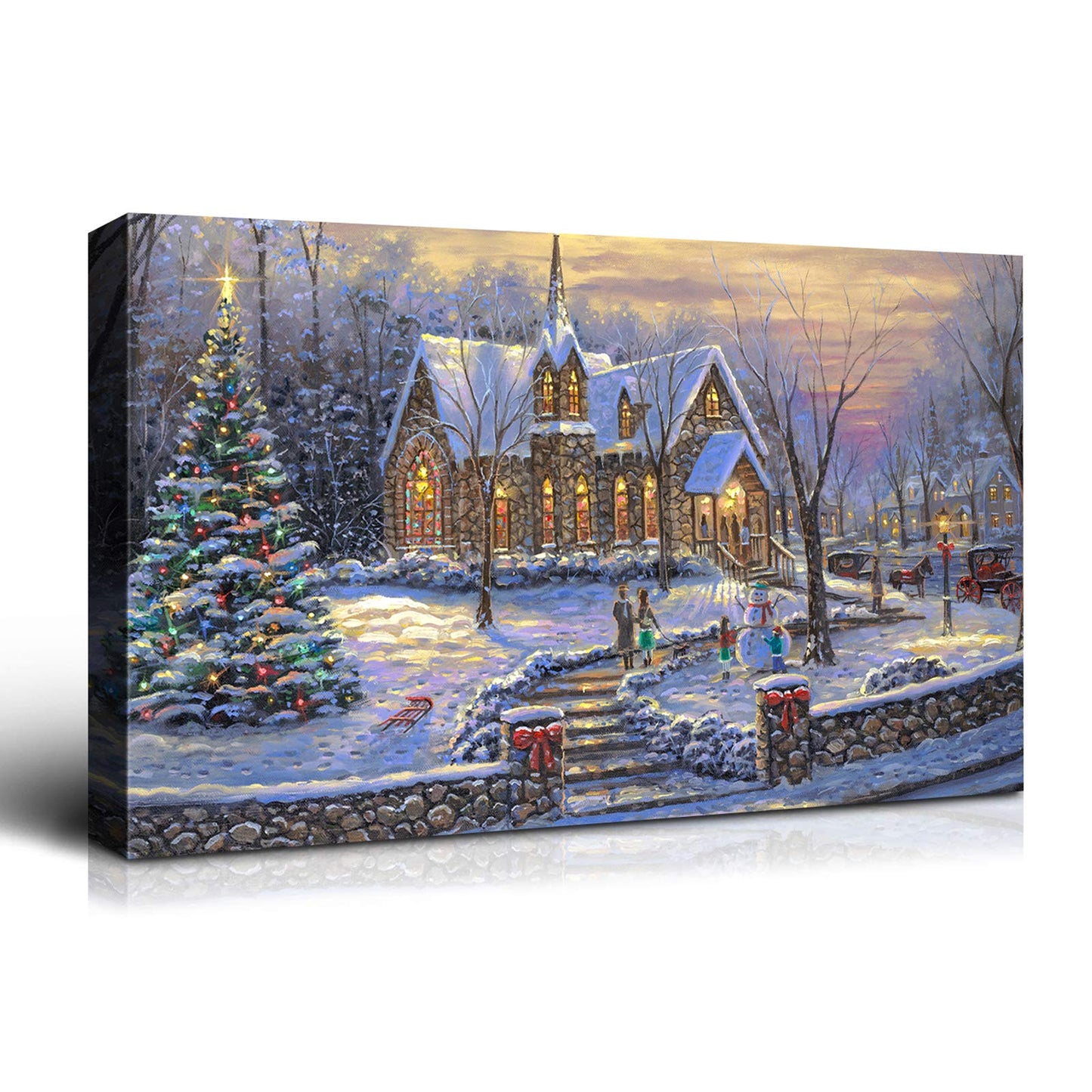 Denozer Christmas Canvas Wall Art Prints Lighted Christmas Tree Picture Red Wine Wall Painting Artwork for Home Decor - 36x24 inch