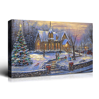 Denozer Christmas Canvas Wall Art Prints Lighted Christmas Tree Picture Red Wine Wall Painting Artwork for Home Decor - 36x24 inch