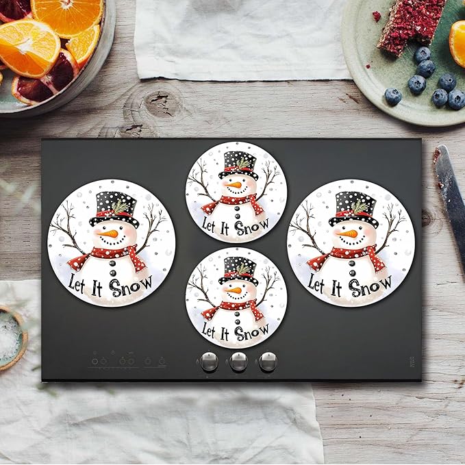 Snowman Stove Burner Covers, Christmas Decor Gas Stove Burner Covers 8 ＆10 Inches Stove Top Covers Electric Stove 4 Pcs Metal Stove Cover Gas Stove Top Covers, Cooktop Decorative,Xmas Decorations