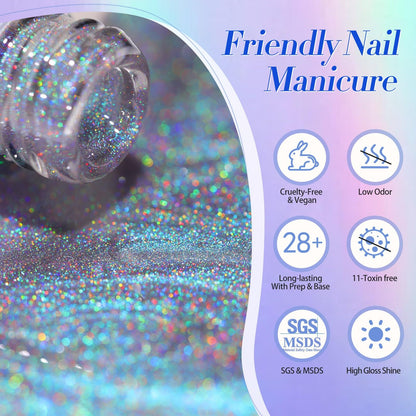 Born Pretty 9D Cat Magnetic Eye Gel Nail Polish Holographic Rainbow Gel Polish Blue Purple Soak Off U V LED Gel Polish Nail Art Design Manicure Salon DIY Home 15ML