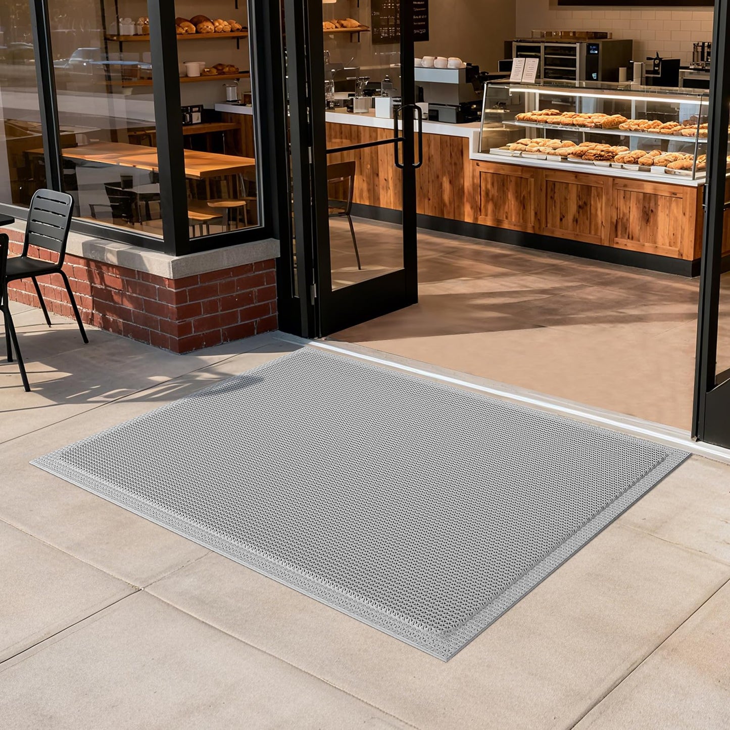 QiCaiJia Front Door Mat 31''x47'', Drainage Heavy Duty Dirt Trapping Non-Slip Doormats, Outdoor Rubber Floor Mats, Restaurant Commercial Kitchen Industral Pool Entrance Bar Wet Area, Grey