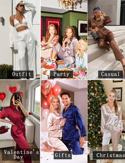 Ekouaer Silk Pajamas For Women 2 Piece Set Satin Pjs Long Sleeve Button Up Sleepwear Comfy Lounge sets