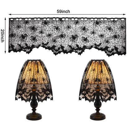 2 Pieces Halloween Lamp Shade Cover Black Lace Spider Web Lampshades Cover Topper Decoration with 60 Pieces 3D Bat Stickers for Halloween Party Indoor Decor