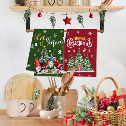 Hexagram Christmas Kitchen Towels, Christmas Hand Towels, Snowman Dish Towel Set of 4, Xmas Kitchen Decor, Santa Housewarming Gifts