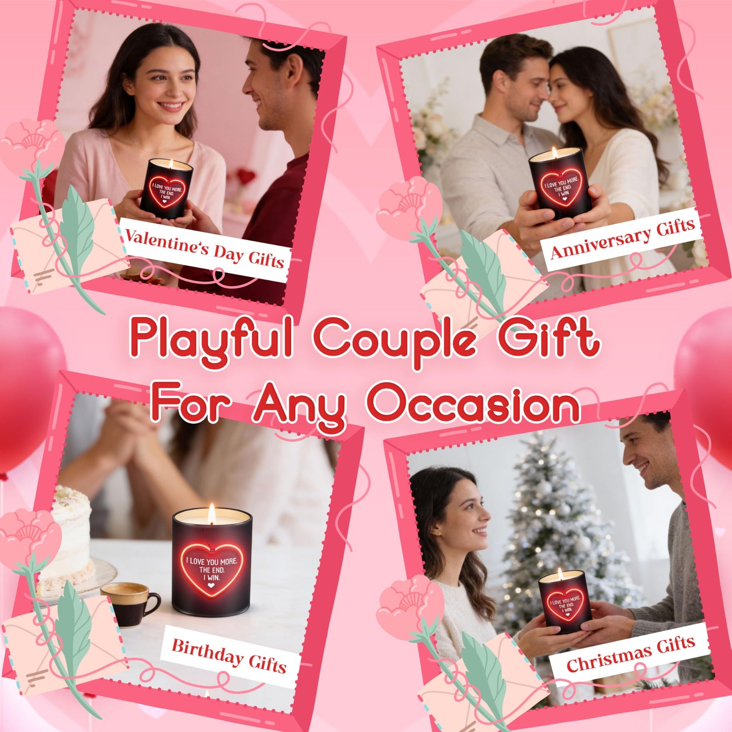 TEEZWONDER Valentines Day Gifts for Her Girlfriend - I Love You More Vanilla Lavender Romantic Candles 10 oz - Anniversary Valentines Birthday Gifts for Wife Men Women Girlfriend Boyfriend Him Husband