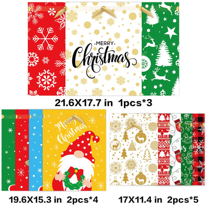 Joy Bang 21PCS Christmas Gift Bags Assorted Sizes, Large Drawstring Gift Bags for Presents, Xmas Santa Snowmen Reindeer Christmas Wrapping Bag, Treat Goody Candy Gift Bag, Party Supplies Favors