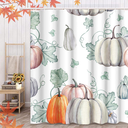 Emvency Shower Curtain Pattern Watercolor Pumpkins It is Thanksgiving Halloween Recipe Fall Bathroom Decor Waterproof Polyester Fabric 60 x 72 inches Set with Hooks